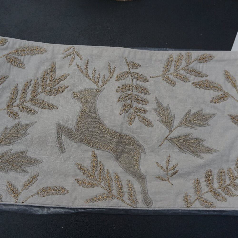 NWT The Company Store Holiday Reindeer Lumbar Ivory 12X21in